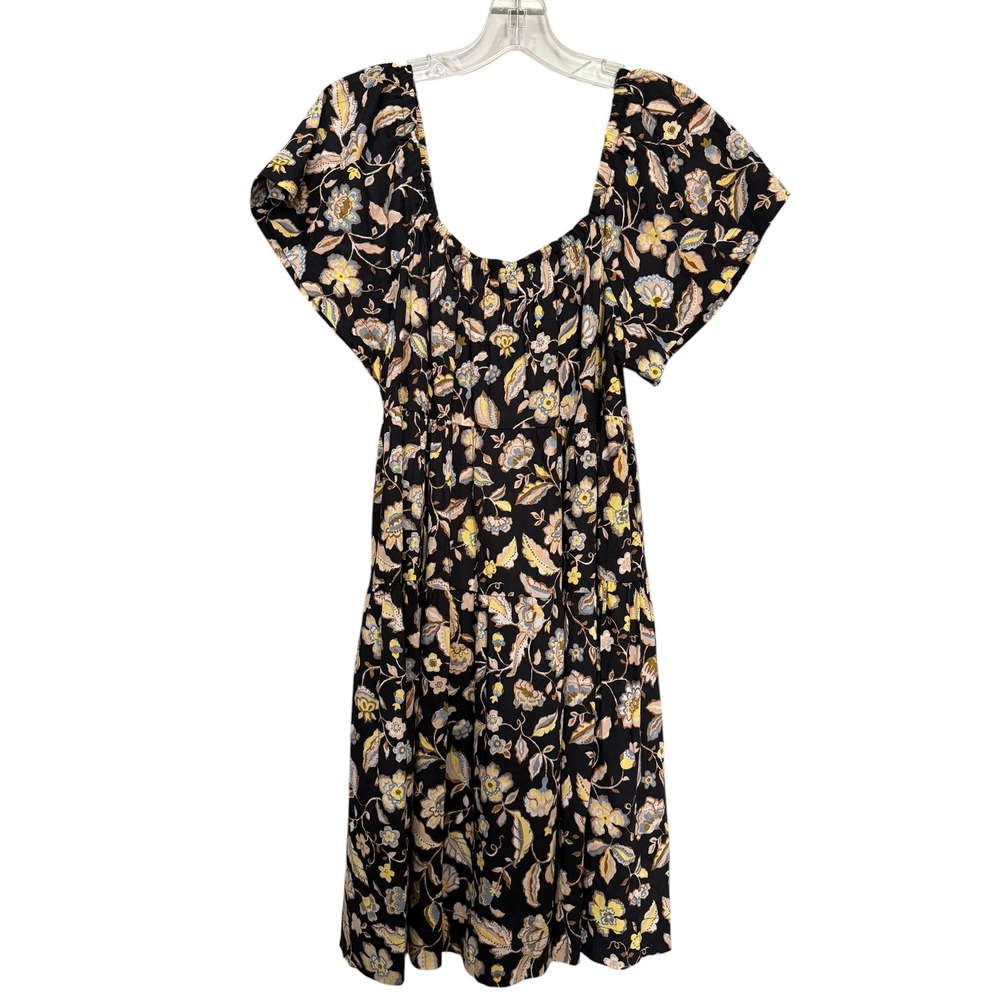 Old Navy Women Black Floral Tiered Mini Dress Square Neck Short Sleeve Small NWT